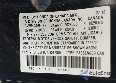 2019 Honda Civic Sport из США, поврежденный, VIN 2HGFC2F80KH517809